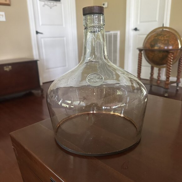 Demijohn Recycled Glass Cloche Dome Wine & Cheese Fleur-de-lis Stopper Large EUC - Picture 3 of 12